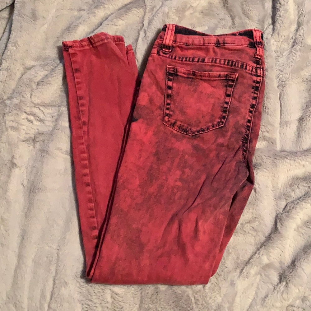 Vintage faded red/black skinny jeans